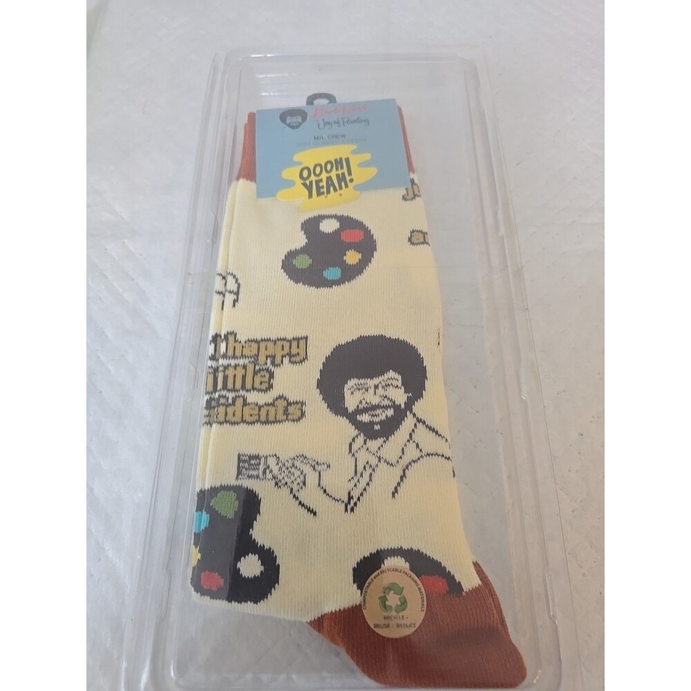 Oooh Yeah! Men’s Crew One Size Bob Ross "Just Happy Little Accidents" Socks